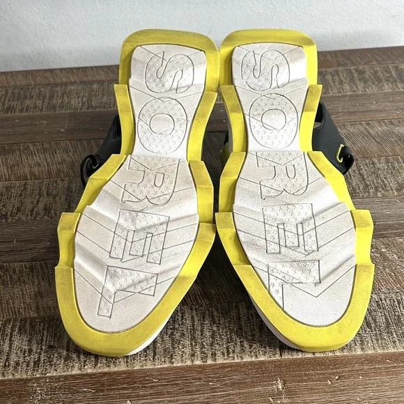 Sorel Kinetic Impact Y Strap High Sandals 9.5 Leather Chunky Platform Black - Picture 9 of 9